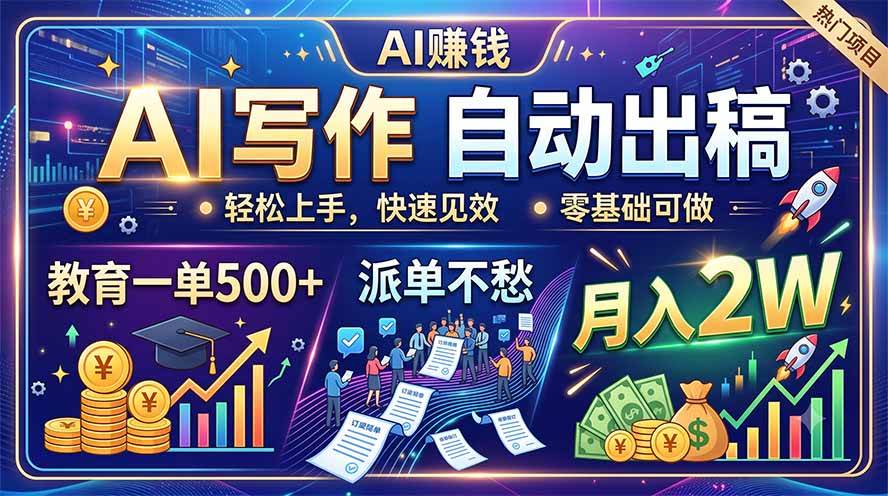 （19614期）AI写作自动出稿，教育一单500+，派单不愁，月入2W - 52网创-52网创