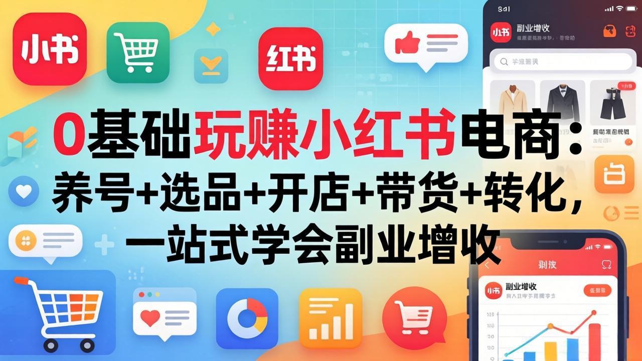 0基础玩赚小红书电商：养号+选品+开店+带货+转化，一站式学会副业增收-52网创