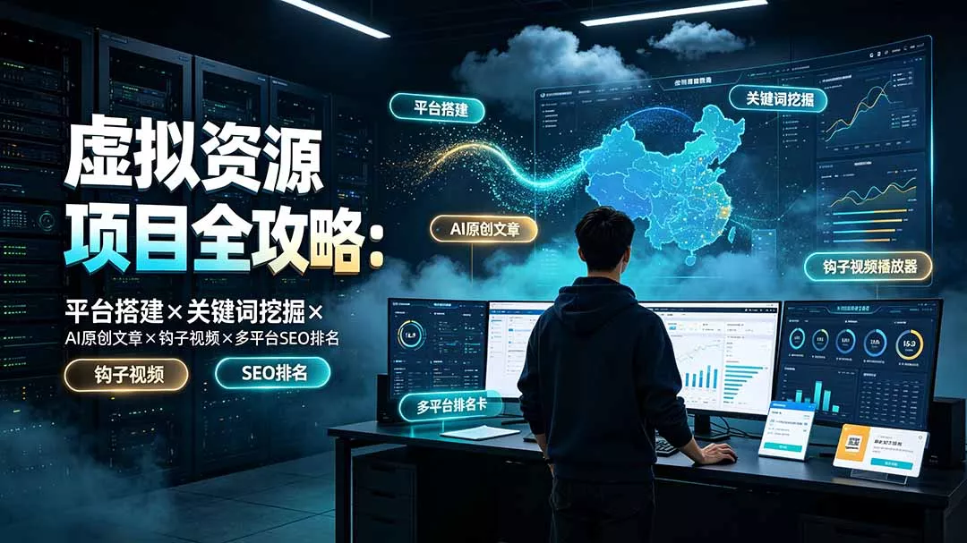 虚拟资源项目全攻略：平台搭建×关键词挖掘×AI原创文章×钩子视频×多平台SEO排名-52网创