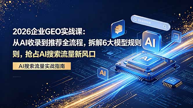 2026 企业GEO实战课：从AI收录到推荐全流程，拆解6大模型规则，抢占 AI 搜索流量新风口-52网创