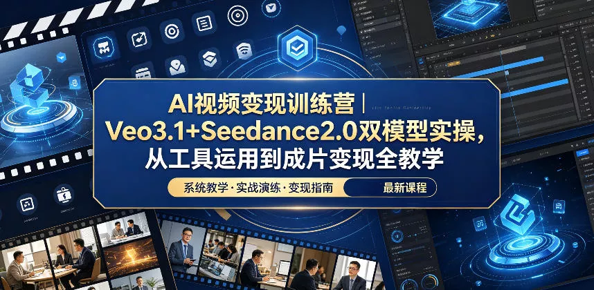 AI视频变现训练营｜Veo3.1+Seedance2.0双模型实操，从工具运用到成片变现全教学 - 52网创-52网创