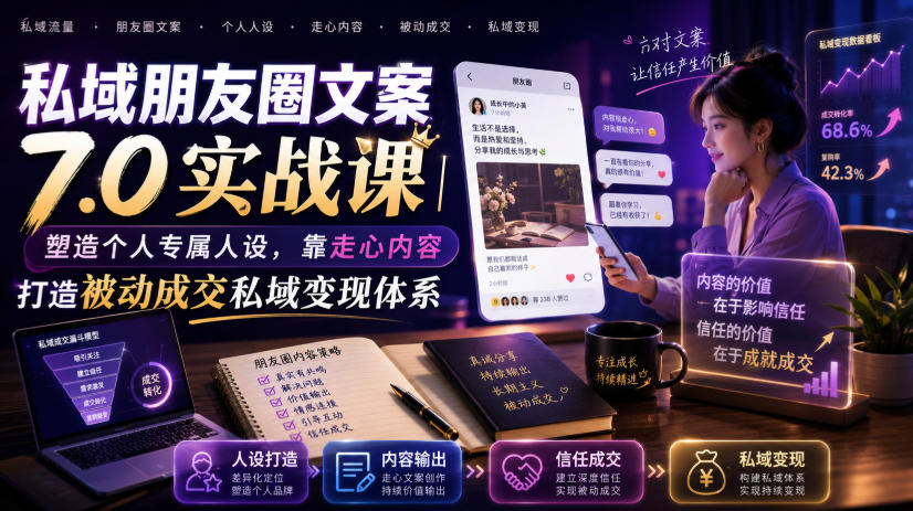 私域朋友圈文案7.0实战课｜塑造个人专属人设，靠走心内容打造被动成交私域变现体系 - 52网创-52网创