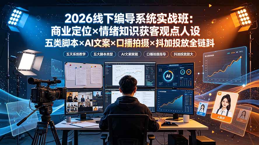 （19501期）2026线下编导系统实战班：商业定位×情绪知识获客观点人设五类脚本×AI文案×口播拍摄×抖加投放全链路-52网创