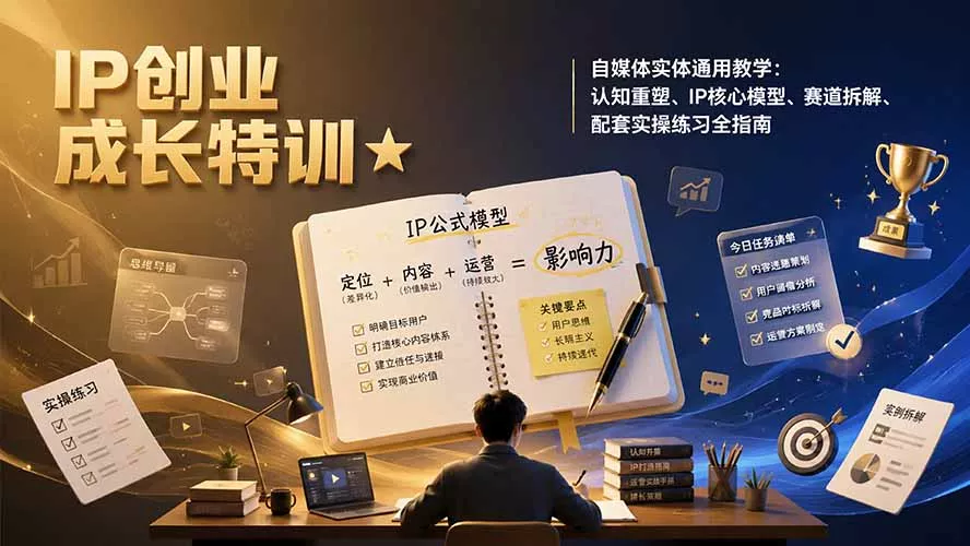 IP创业成长特训★自媒体实体通用教学：认知重塑、IP核心模型、赛道拆解、配套实操练习全指南 - 52网创-52网创