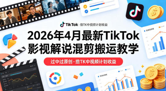 26年4月最新TikTok影视解说混剪搬运教学，过中过原创，撸TK中视频计划收益 - 52网创-52网创