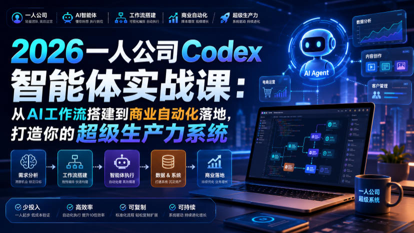 2026一人公司Codex智能体实战课：从AI工作流搭建到商业自动化落地，打造你的超级生产力系统 - 52网创-52网创