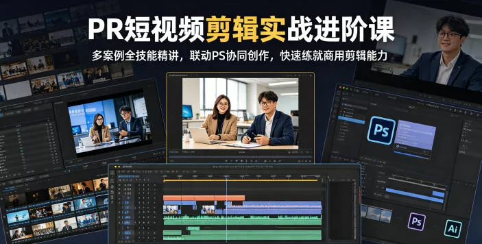 PR短视频剪辑实战进阶课，多案例全技能精讲，联动PS协同创作，快速练就商用剪辑能力 - 52网创-52网创