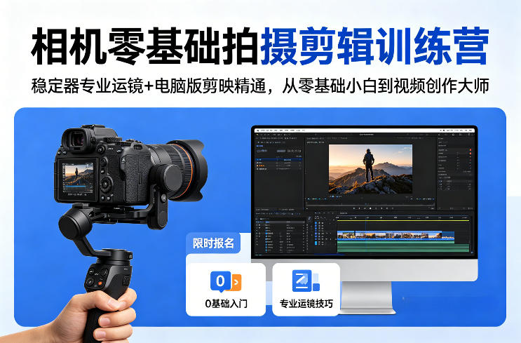 相机零基础拍摄剪辑训练营：稳定器专业运镜+电脑版剪映精通，从零基础小白到视频创作大师 - 52网创-52网创