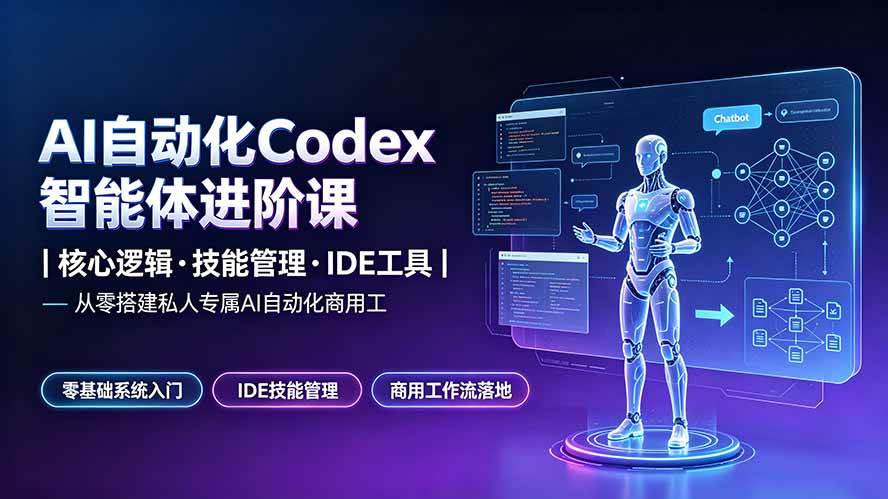 （19245期）AI自动化Codex智能体进阶课｜核心逻辑·技能管理·IDE工具｜从零搭建私人专属AI自动化商用工作流-52网创