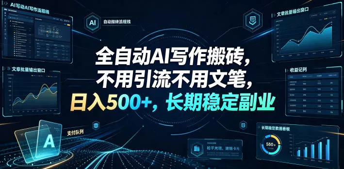 全自动AI写作搬砖，不用引流不用文笔，日入500+，长期稳定副业【揭秘】 - 52网创-52网创