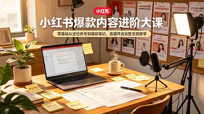 小红书爆款内容进阶大课，零基础从定位养号到爆款笔记，直播开店完整变现教学 - 52网创-52网创