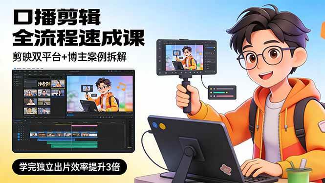 （17420期）口播剪辑全流程速成课，剪映双平台+博主案例拆解，学完独立出片效率提升3倍-52网创