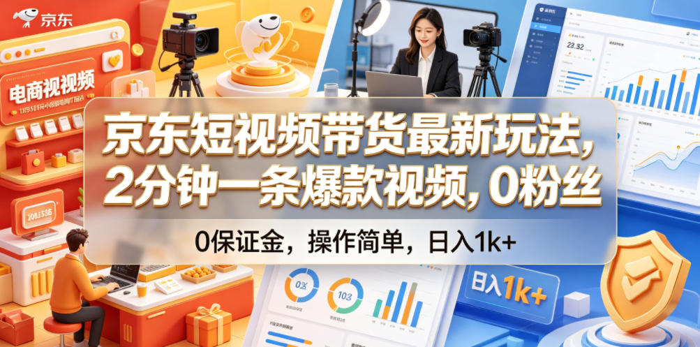 京东短视频带货最新玩法，2分钟一条爆款视频，0粉丝，0保证金，操作简单，日入1k+【揭秘】 - 52网创-52网创