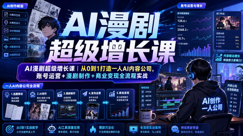 AI漫剧超级增长课｜从0到1打造一人AI内容公司，账号运营+漫剧制作+商业变现全流程实战 - 52网创-52网创