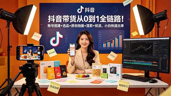 抖音带货从0到1全链路！账号搭建+选品+原创拍摄+混剪+投流，小白快速出单 - 52网创-52网创