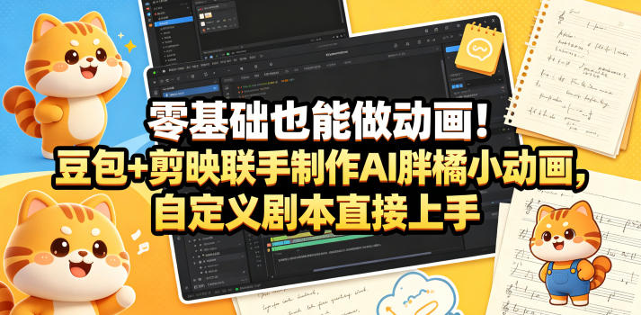 零基础也能做动画！豆包+剪映联手制作AI胖橘小动画，自定义剧本直接上手 - 52网创-52网创