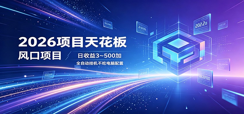 2026项目天花板，风口项目，日收益3~500+全自动挂机，不吃配置-52网创