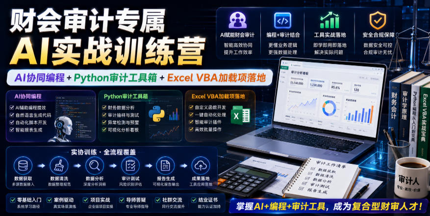 财会审计专属AI实战训练营｜AI协同编程+Python审计工具箱+Excel VBA加载项落地 - 52网创-52网创