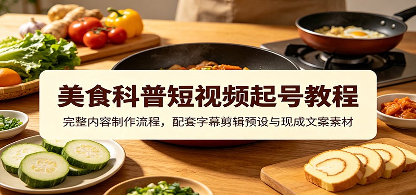 美食科普短视频起号教程：完整内容制作流程，配套字幕剪辑预设与现成文案素材-52网创