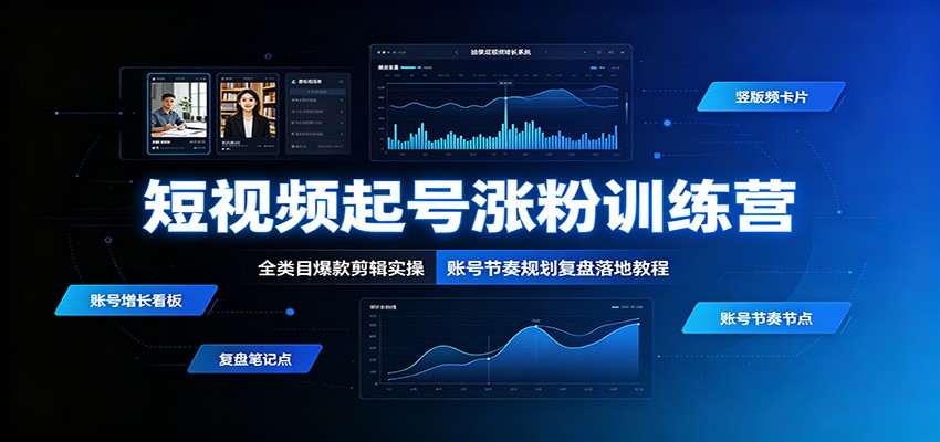 短视频起号涨粉训练营：全类目爆款剪辑实操，账号节奏规划复盘落地教程 - 52网创-52网创