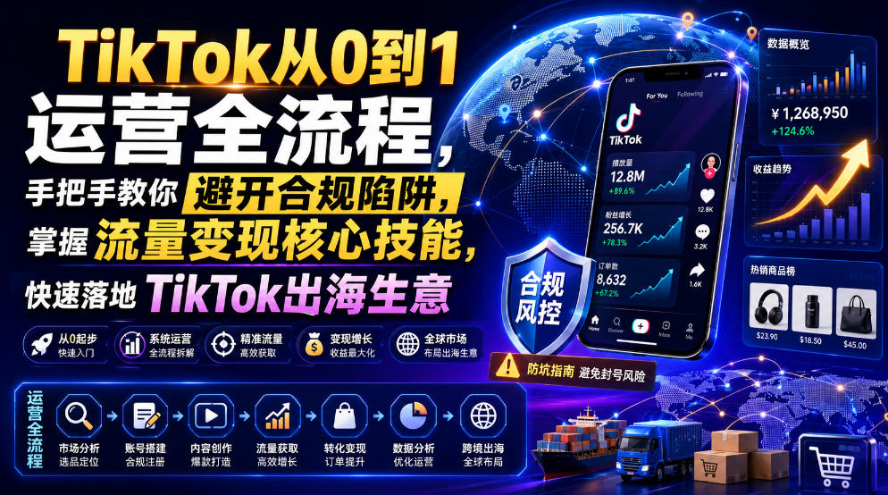 TikTok从0到1运营全流程，手把手教你避开合规陷阱，掌握流量变现核心技能，快速落地TikTok出海生意（更新8月） - 52网创-52网创