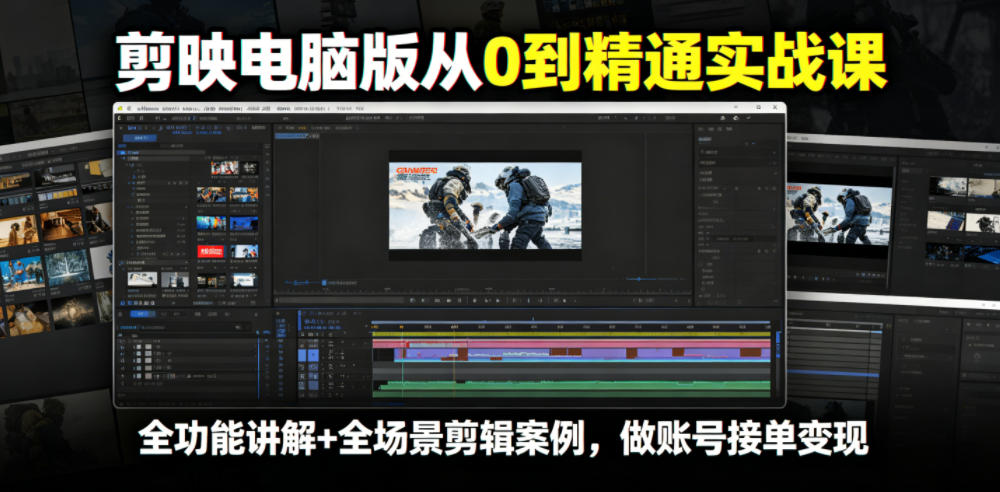 剪映电脑版从0到精通实战课，全功能讲解+全场景剪辑案例，做账号接单变现-52网创