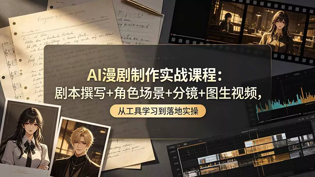 AI漫剧制作实战课程：剧本撰写+角色场景+分镜+图生视频，从工具学习到落地实操