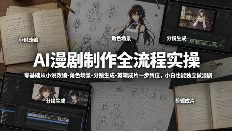AI漫剧制作全流程实操，零基础从小说改编-角色场景-分镜生成-剪辑成片一步到位，小白也能独立做漫剧 - 52网创-52网创