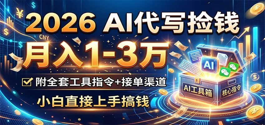 2026 AI代写捡钱，月入1-3万，附全套工具指令+接单渠道，小白直接上手搞钱 - 52网创-52网创
