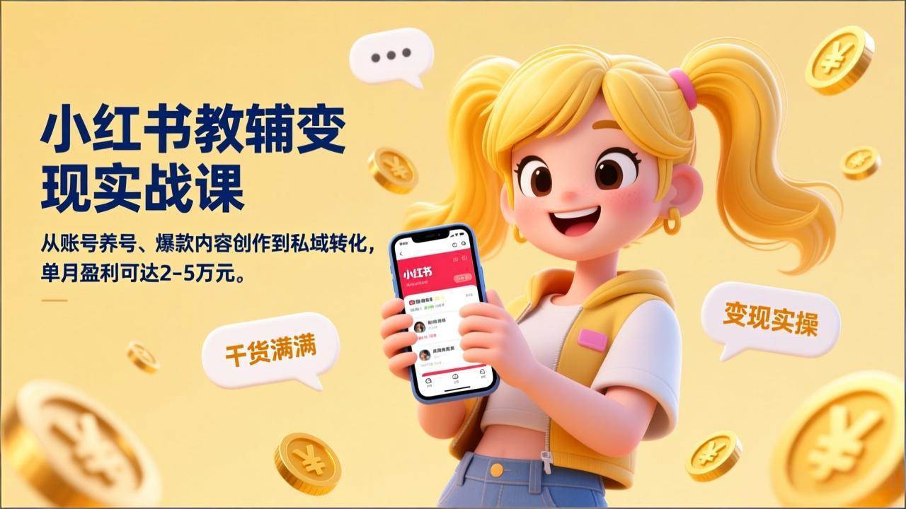 （17334期）小红书教辅变现实战课，从账号养号、爆款内容创作到私域转化，单月盈利可达2-5万元-52网创