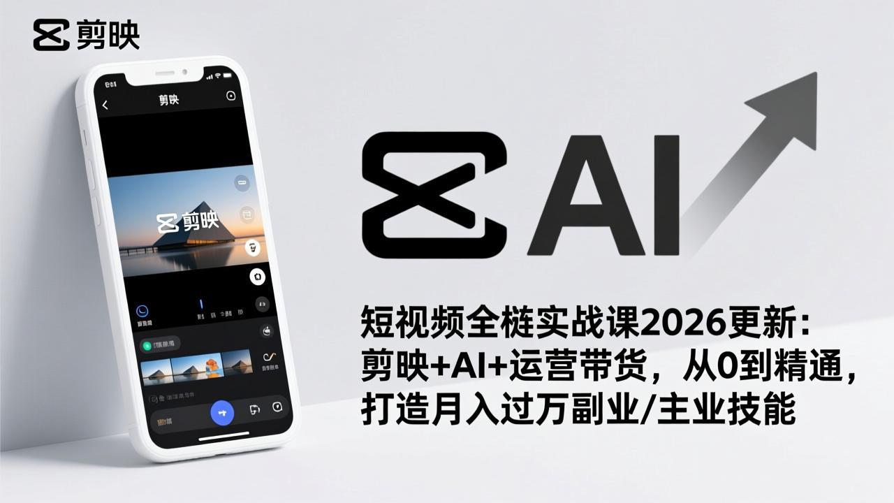 短视频全栈实战课2026更新：剪映+AI+运营带货，从0到精通，打造月入过万副业/主业技能-52网创