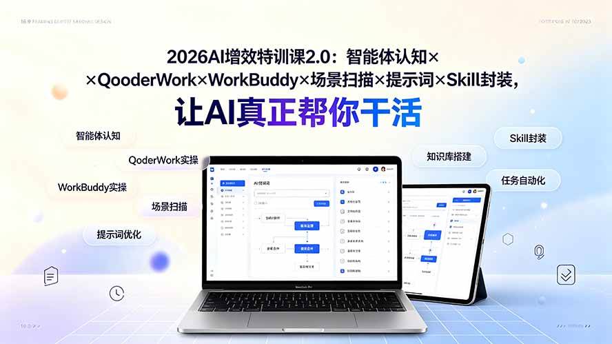 （19368期）2026AI增效特训课2.0：智能体认知×QoderWork×WorkBuddy×场景扫描×提示词×Skill封装，让AI真正帮你干活-52网创