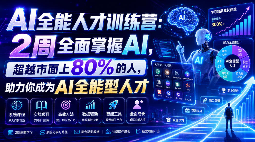 AI全能人才训练营：2周全面掌握AI，超越市面上80%的人，助力你成为AI全能型人才-52网创