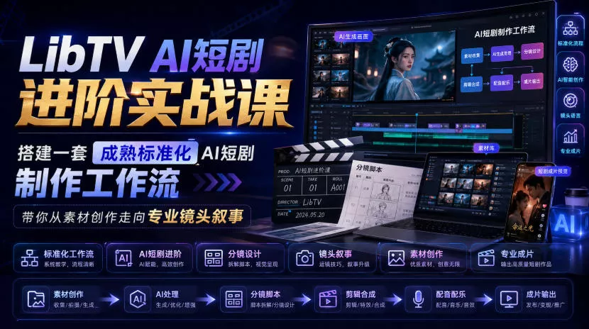 LibTV AI短剧进阶实战课，搭建一套成熟标准化AI短剧制作工作流，带你从素材创作走向专业镜头叙事 - 52网创-52网创