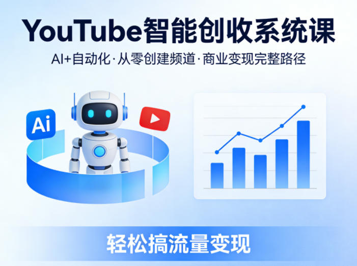 YouTube智能创收系统课，AI+自动化，从零创建YouTube频道并实现商业变现的完整路径，轻松搞流量变现 - 52网创-52网创