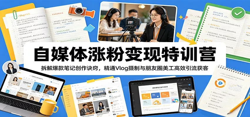 自媒体涨粉变现特训营：拆解爆款笔记创作诀窍，精通Vlog摄制与朋友圈美工高效引流获客 - 52网创-52网创