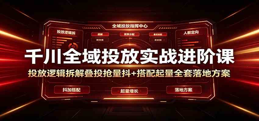 千川全域投放实战进阶课：投放逻辑拆解，叠投抢量抖+搭配起量全套落地方案-52网创