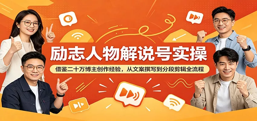 励志人物解说号实操：借鉴二十万博主创作经验，从文案撰写到分段剪辑全流程 - 52网创-52网创