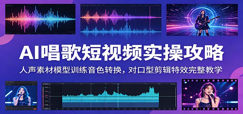 AI唱歌短视频实操攻略：人声素材模型训练音色转换，对口型剪辑特效完整教学 - 52网创-52网创