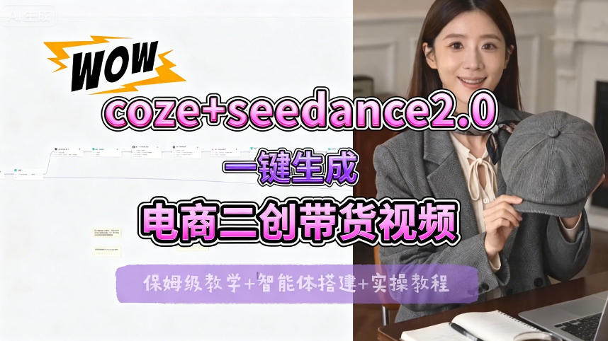 【Coze工作流搭建实操教程】seedance2.0+coze一键生成电商二创带货视频，全流程保姆级教学-52网创