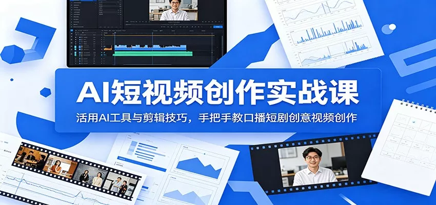AI短视频创作实战课：活用AI工具与剪辑技巧，手把手教口播短剧创意视频创作 - 52网创-52网创