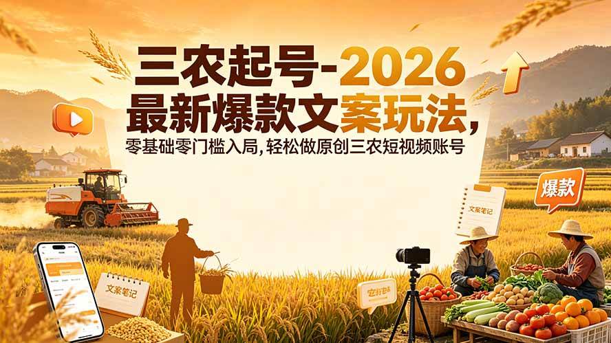 （19537期）三农起号-2026 最新爆款文案玩法，零基础零门槛入局，轻松做原创三农短视频账号 - 52网创-52网创