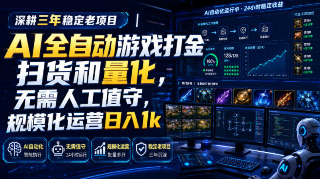 全自动游戏打金和皮肤扫货，规模化运营日入10张，深耕三年稳定老项目！ - 52网创-52网创