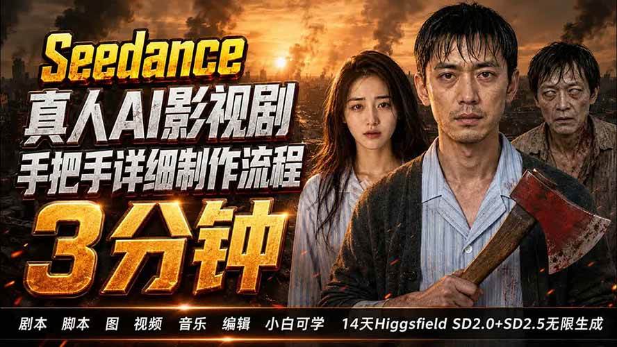 （19706期） 3分钟真人AI影视剧怎么做？SD 2.0手把手完整制作流程｜Higgsfield 14天SD 2.0/2.5无限生成 - 52网创-52网创
