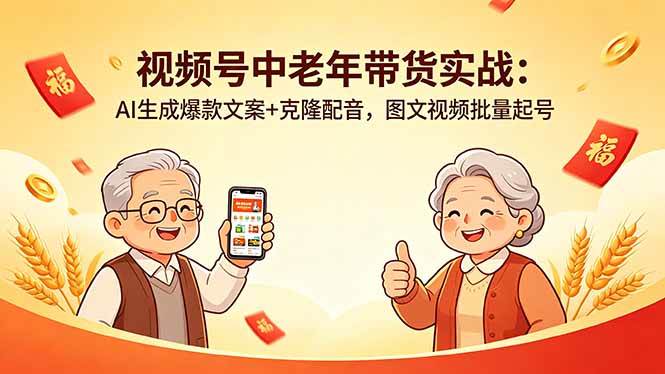 （18396期）视频号中老年带货实战：AI生成爆款文案+克隆配音，图文视频批量起号 - 52网创-52网创