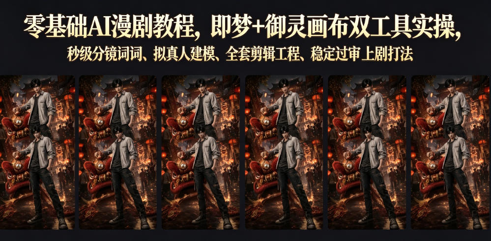 零基础AI漫剧教程，即梦+御灵画布双工具实操，秒级分镜提示词、拟真人建模、全套剪辑工程、稳定过审上剧打法-52网创