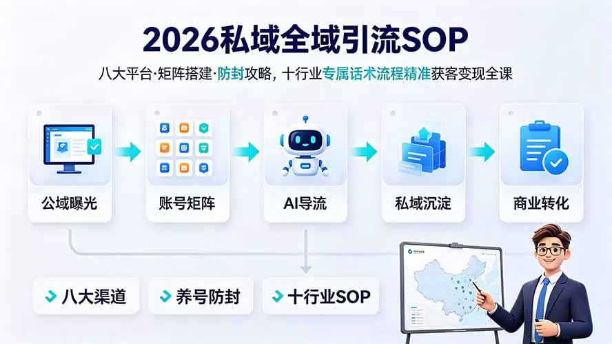 2026私域全域引流SOP｜八大平台·矩阵搭建·防封攻略，十行业专属话术流程精准获客变现全课 - 52网创-52网创