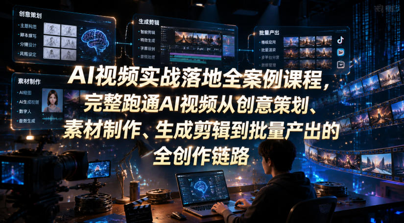 AI视频实战落地全案例课程，完整跑通AI视频从创意策划、素材制作、生成剪辑到批量产出的全创作链路 - 52网创-52网创