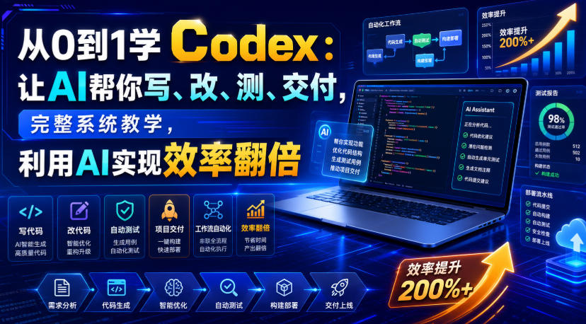 从0到1学Codex：让AI帮你写、改、测、交付，完整系统教学，利用AI实现效率翻倍 - 52网创-52网创