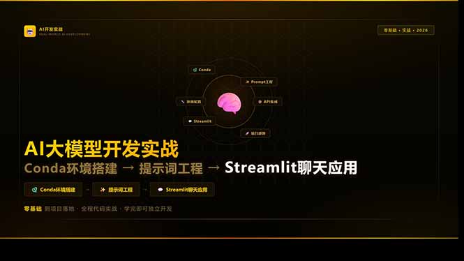 AI大模型开发实战：Conda环境搭建→提示词工程→Streamlit聊天应用，零基础到项目落地 - 52网创-52网创